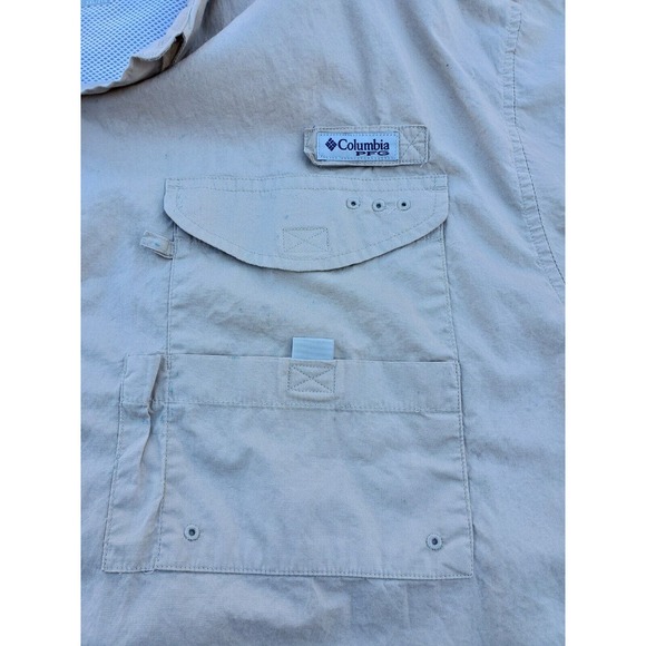 Columbia PFG Short Sleeve Button Up Shirt Men Size 2XL Khaki Vented Top FM7130 - Picture 5 of 12